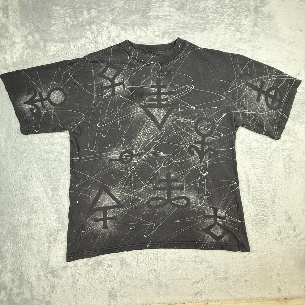 Vintage All Over Paint‎ Symbol Graphic Shirt L Black Splatter Goth Grunge Unique